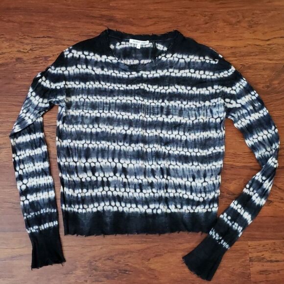 Helmut Lang Tiedye Navy White Stripe Edgy Trend Cashmere Knit Sweater Size Small - Picture 1 of 5